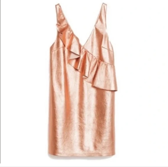 NWT Zara Metallic Rose Gold Mini Foux Leather Dress - Picture 11 of 11